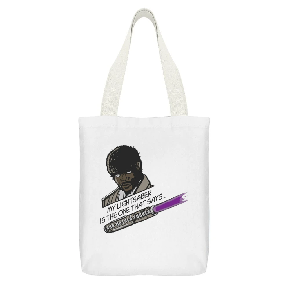samuel lee jackson jules verne pulp fiction star wars jedi knight ligh White Canvas Tote Shopping Bag With Interior Pocket