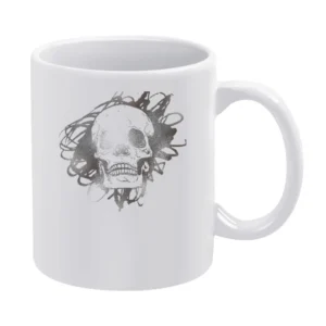 scratched skull White Mug