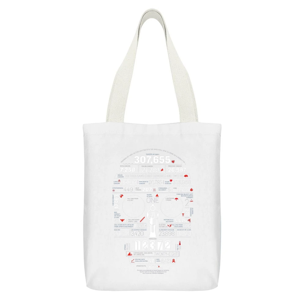 skull death life magazine homicide charts facts White Canvas Tote Shopping Bag With Interior Pocket