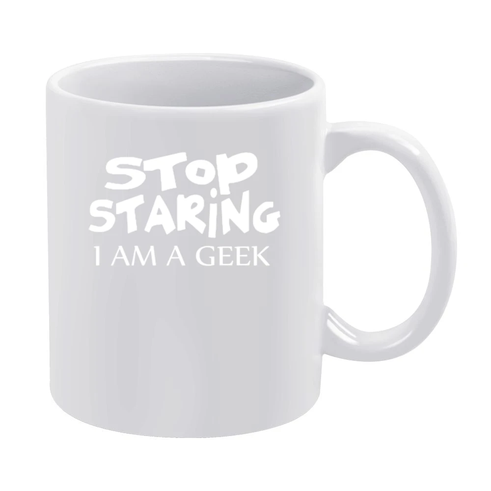 stop straing i am geek white text design White Mug
