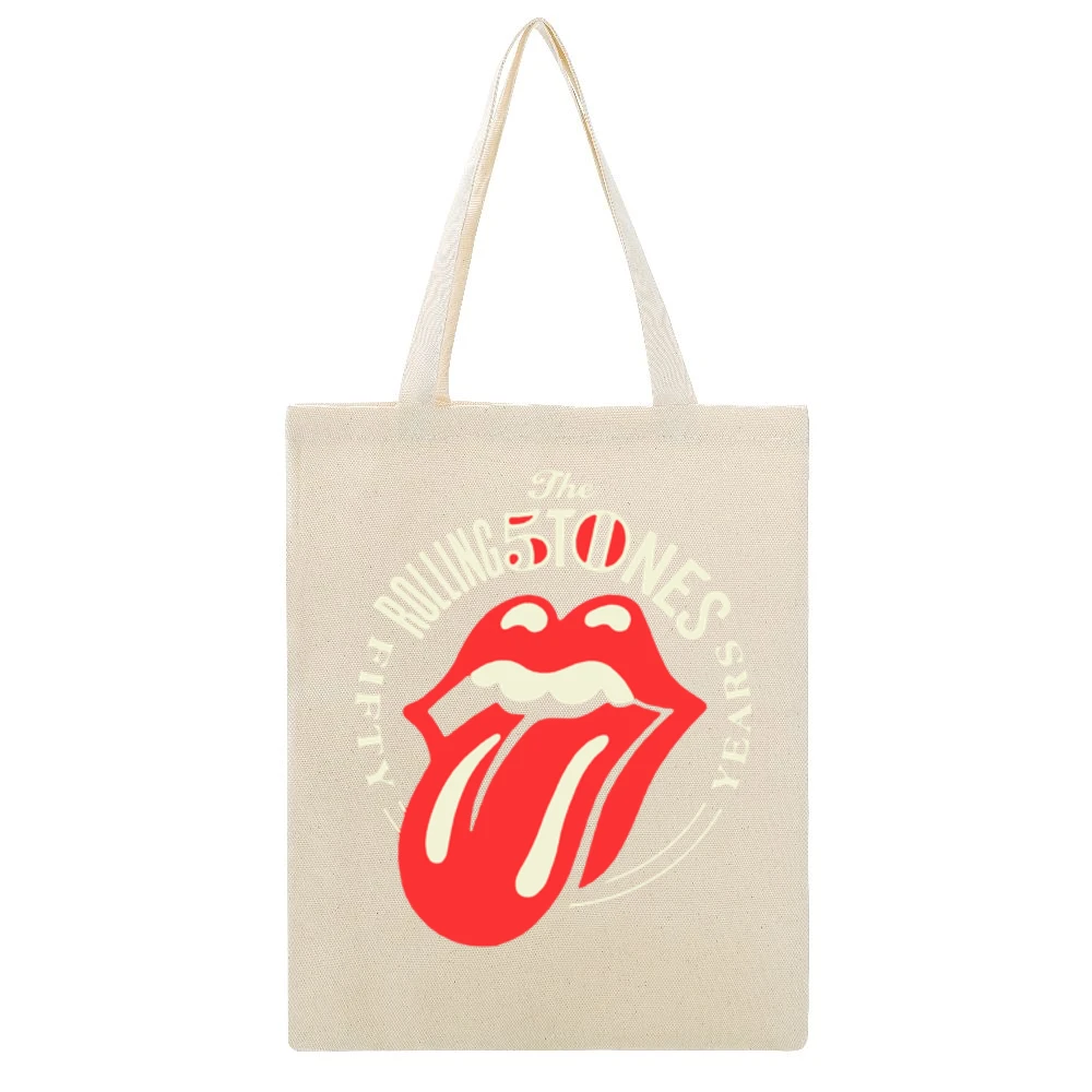 the fifty years rolling stones rock band Beige Canvas Tote Shopping Bag