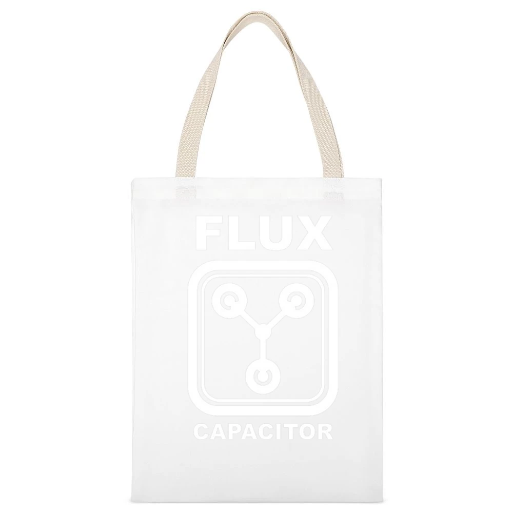 the flux capacitor Dolorean time machine back to the future movies T S White Canvas Tote Shopping Bag