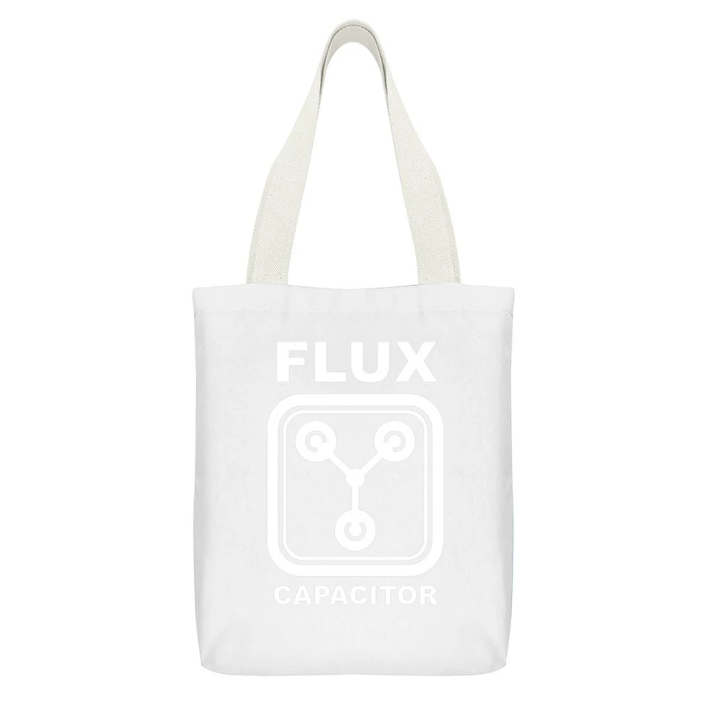 the flux capacitor Dolorean time machine back to the future movies T S White Canvas Tote Shopping Bag With Interior Pocket