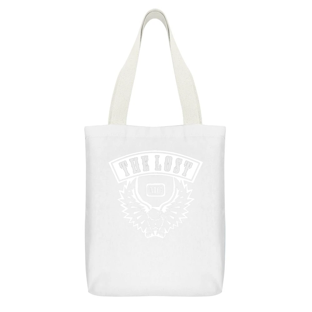 the lost mc motor cycle club dark White Canvas Tote Shopping Bag With Interior Pocket