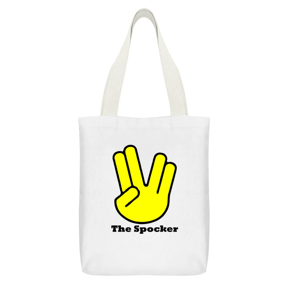 the spocker - spock vulcan hand sign star trek movies White Canvas Tote Shopping Bag With Interior Pocket