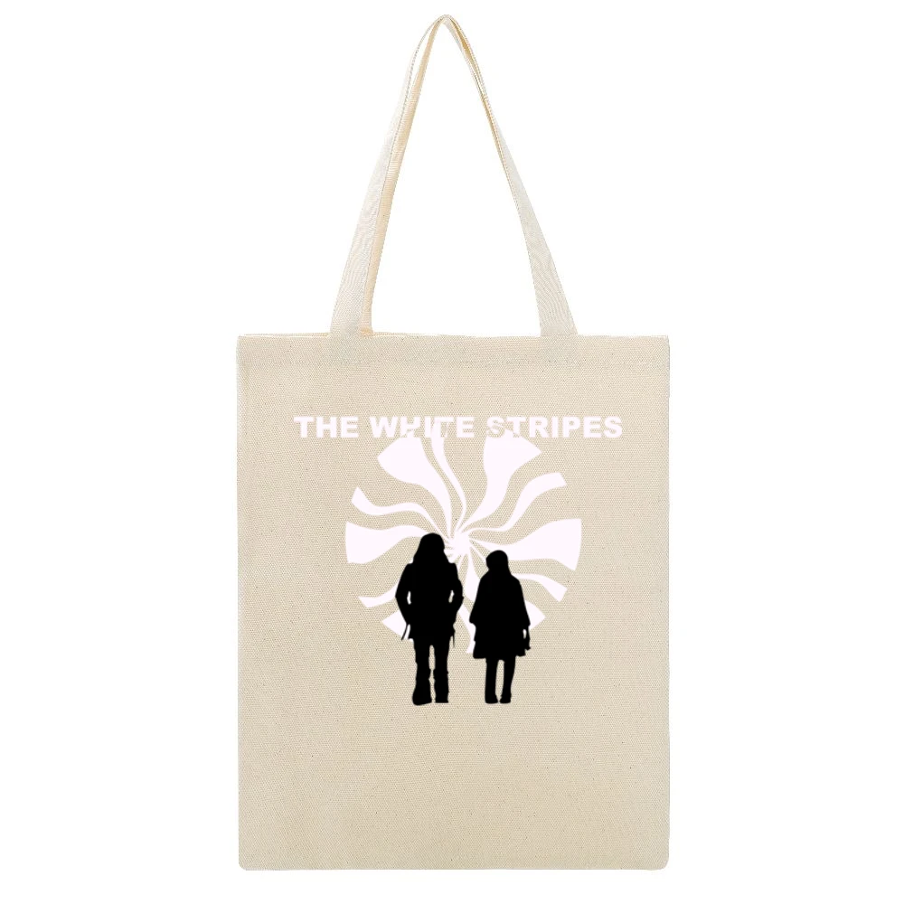 the white stripes rock band member logo Beige Canvas Tote Shopping Bag