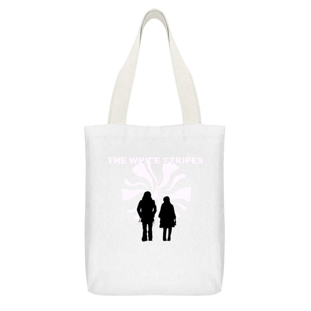 the white stripes rock band member logo White Canvas Tote Shopping Bag With Interior Pocket