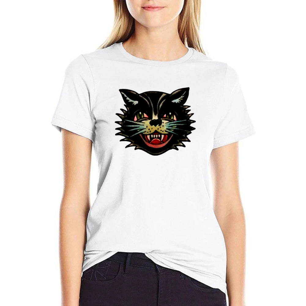 the wild black kitten US Size Women Ladies T-shirt