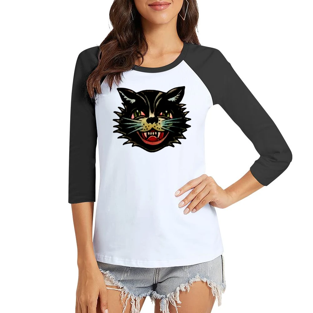 the wild black kitten Women Ladies 3-4 Sleeve T-Shirt