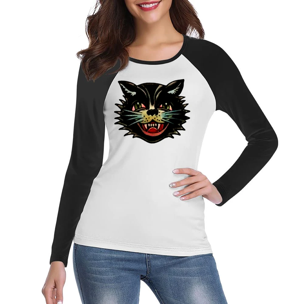 the wild black kitten Women Ladies Long Sleeve T-Shirt