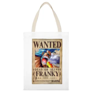 water seven cyborg franky wanted poster straw hat pirates member crew White Canvas Tote Shopping Bag